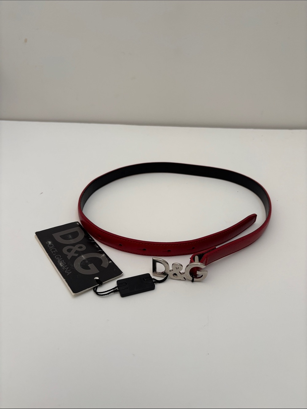 D&G Red Leather Logo Buckle Belt